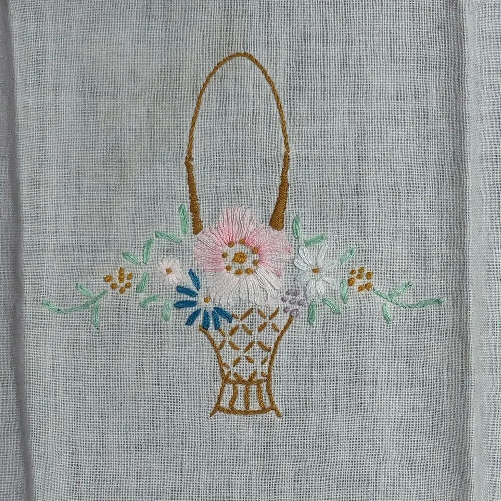 Vintage Oval White Table Topper Embroidery Crocheted Edge 14